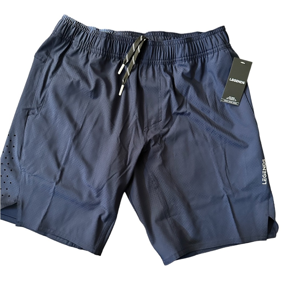 LEGENDS RELAY Active Workout Fitness Elastic Band Pockets Blue Shorts 9 Inch S